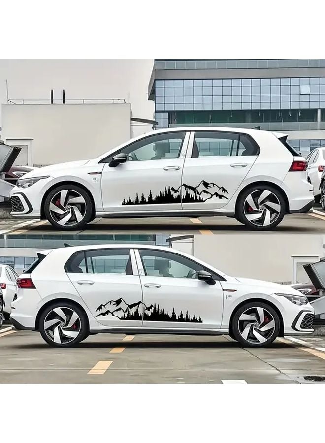 مجموعة من 2 ملصقات فينيل سوداء لشجرة غابة جبل طبيعي لتزيين نوافذ السيارات - Image 5